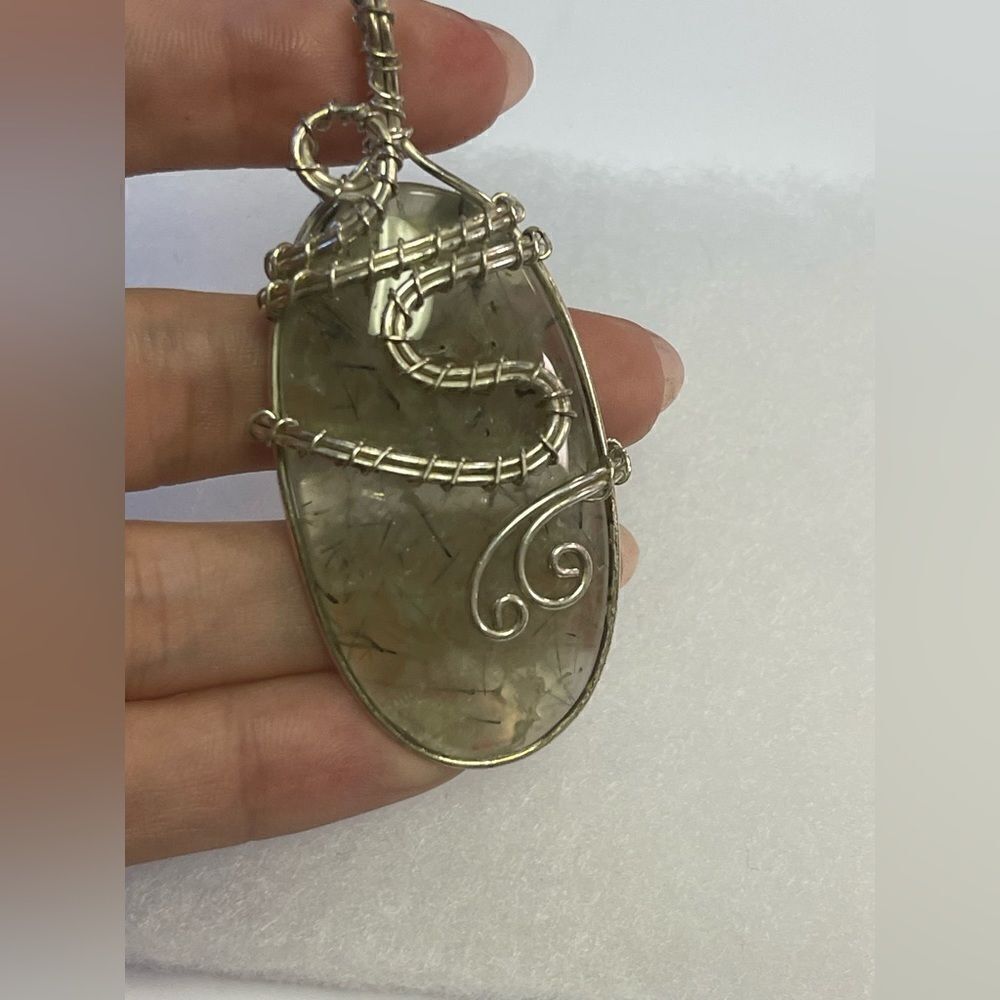 Prehnite Silver Wire Wrapped Pendant